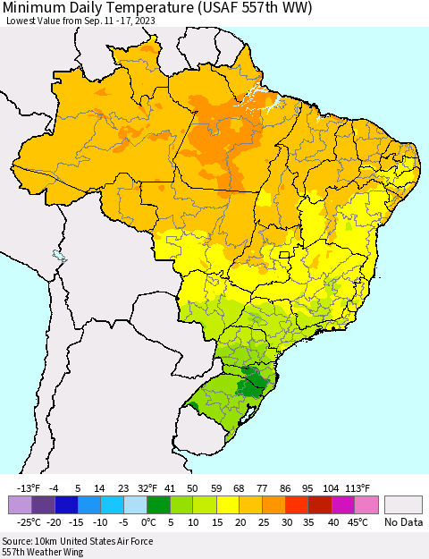 Brazil Minimum Daily Temperature (USAF 557th WW) Thematic Map For 9/11/2023 - 9/17/2023