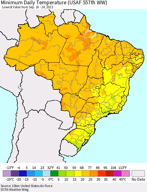 Brazil Minimum Daily Temperature (USAF 557th WW) Thematic Map For 9/18/2023 - 9/24/2023