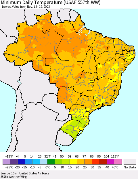 Brazil Minimum Daily Temperature (USAF 557th WW) Thematic Map For 11/13/2023 - 11/19/2023