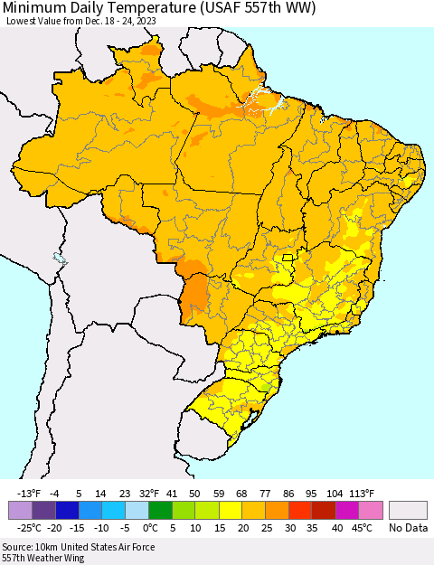 Brazil Minimum Daily Temperature (USAF 557th WW) Thematic Map For 12/18/2023 - 12/24/2023