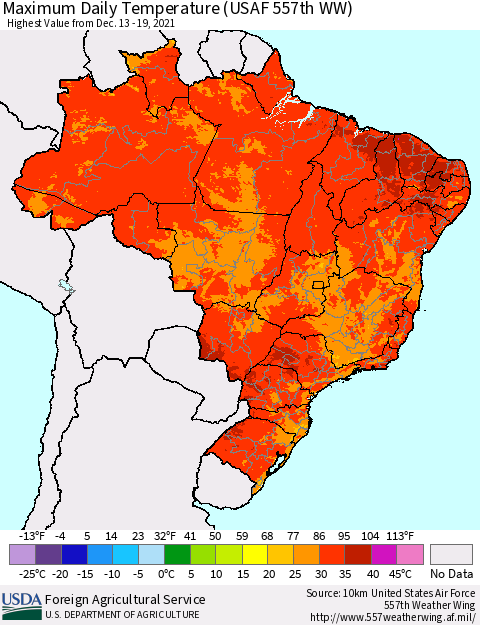 Brazil Maximum Daily Temperature (USAF 557th WW) Thematic Map For 12/13/2021 - 12/19/2021