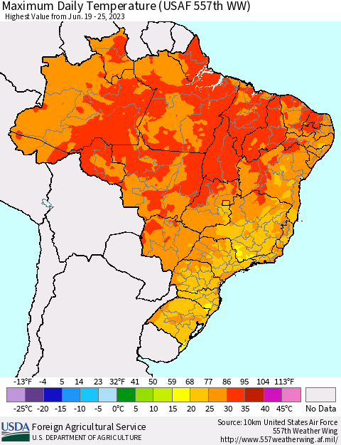 Brazil Maximum Daily Temperature (USAF 557th WW) Thematic Map For 6/19/2023 - 6/25/2023