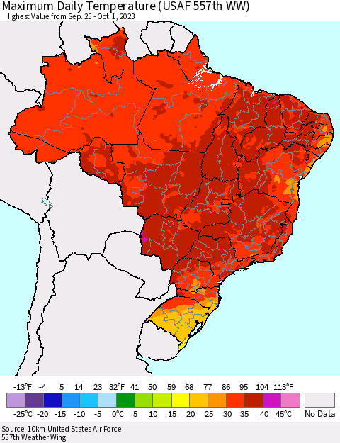Brazil Maximum Daily Temperature (USAF 557th WW) Thematic Map For 9/25/2023 - 10/1/2023