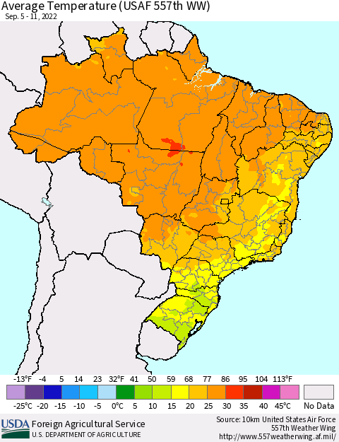Brazil Average Temperature (USAF 557th WW) Thematic Map For 9/5/2022 - 9/11/2022