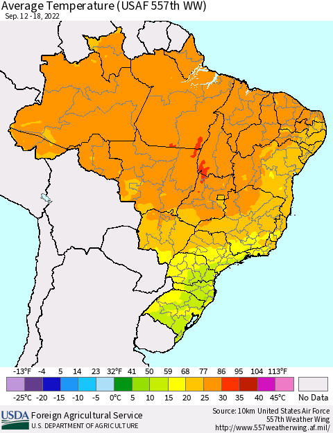 Brazil Average Temperature (USAF 557th WW) Thematic Map For 9/12/2022 - 9/18/2022