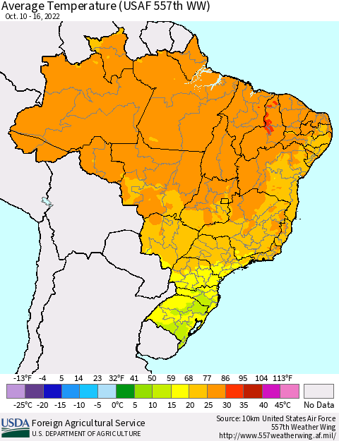 Brazil Average Temperature (USAF 557th WW) Thematic Map For 10/10/2022 - 10/16/2022