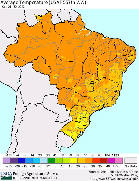 Brazil Average Temperature (USAF 557th WW) Thematic Map For 10/24/2022 - 10/30/2022