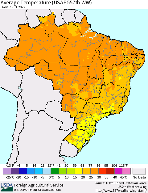Brazil Average Temperature (USAF 557th WW) Thematic Map For 11/7/2022 - 11/13/2022