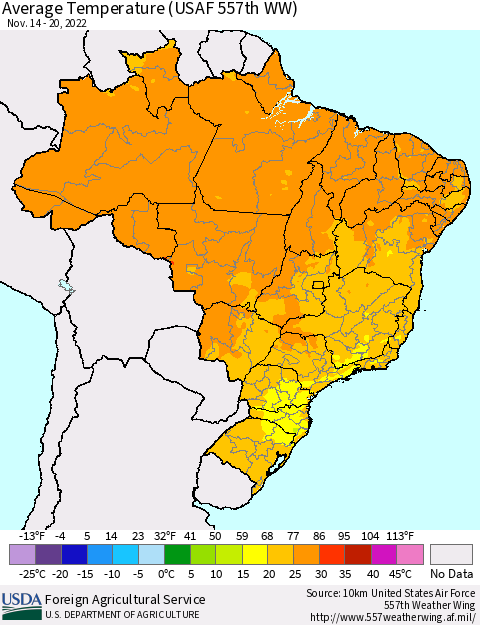 Brazil Average Temperature (USAF 557th WW) Thematic Map For 11/14/2022 - 11/20/2022
