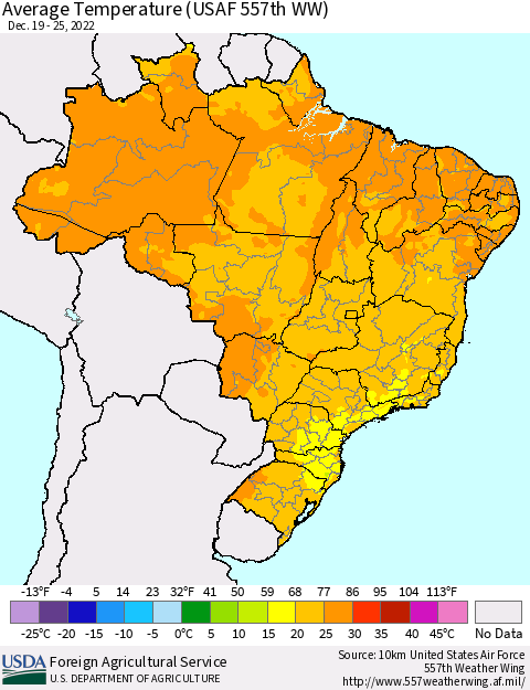 Brazil Average Temperature (USAF 557th WW) Thematic Map For 12/19/2022 - 12/25/2022
