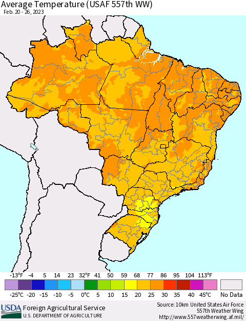 Brazil Average Temperature (USAF 557th WW) Thematic Map For 2/20/2023 - 2/26/2023