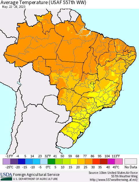 Brazil Average Temperature (USAF 557th WW) Thematic Map For 5/22/2023 - 5/28/2023