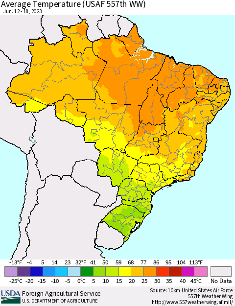 Brazil Average Temperature (USAF 557th WW) Thematic Map For 6/12/2023 - 6/18/2023