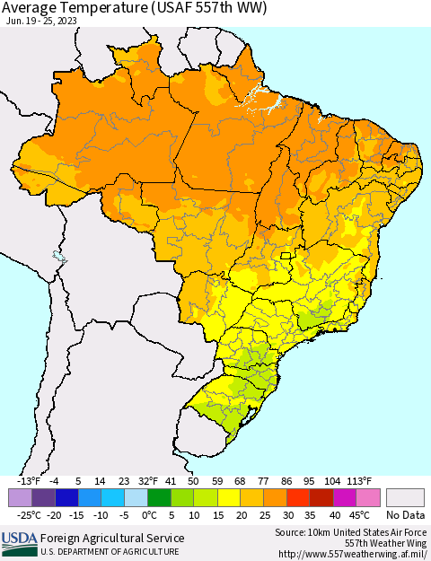 Brazil Average Temperature (USAF 557th WW) Thematic Map For 6/19/2023 - 6/25/2023