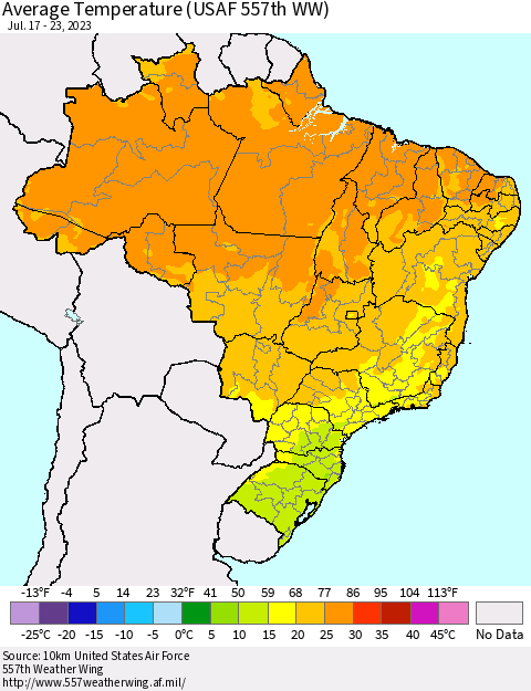 Brazil Average Temperature (USAF 557th WW) Thematic Map For 7/17/2023 - 7/23/2023