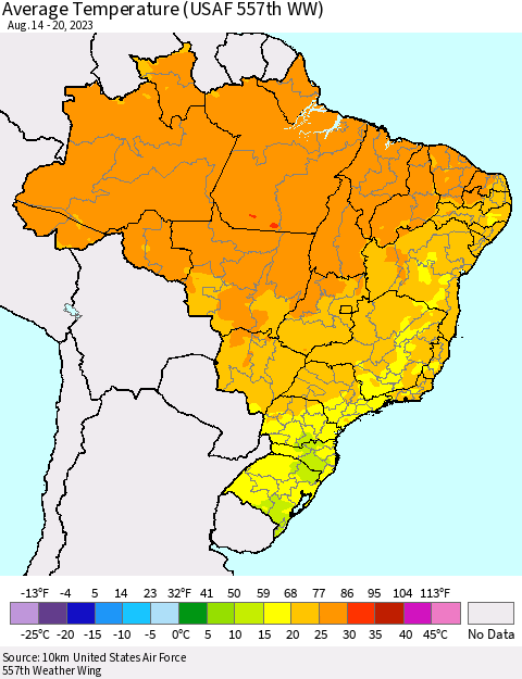 Brazil Average Temperature (USAF 557th WW) Thematic Map For 8/14/2023 - 8/20/2023