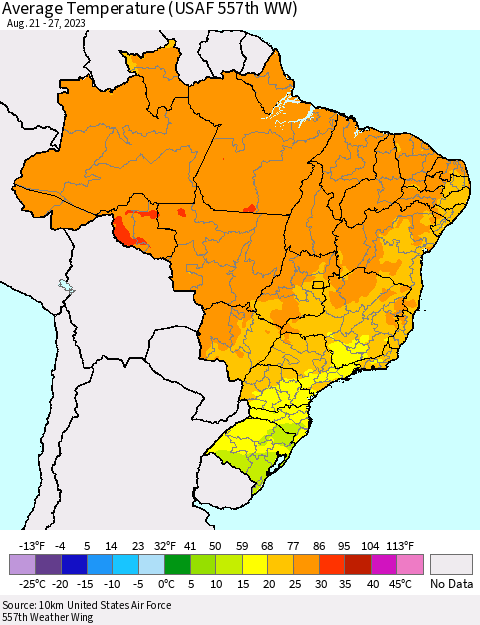 Brazil Average Temperature (USAF 557th WW) Thematic Map For 8/21/2023 - 8/27/2023