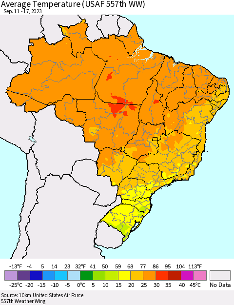 Brazil Average Temperature (USAF 557th WW) Thematic Map For 9/11/2023 - 9/17/2023