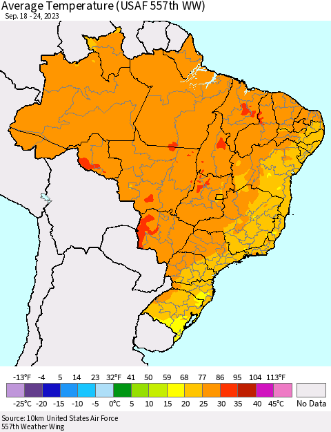 Brazil Average Temperature (USAF 557th WW) Thematic Map For 9/18/2023 - 9/24/2023