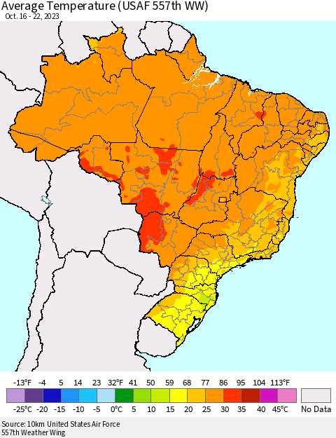 Brazil Average Temperature (USAF 557th WW) Thematic Map For 10/16/2023 - 10/22/2023