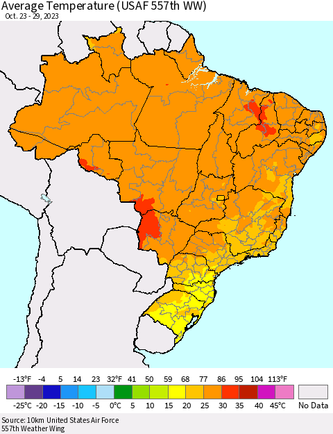 Brazil Average Temperature (USAF 557th WW) Thematic Map For 10/23/2023 - 10/29/2023