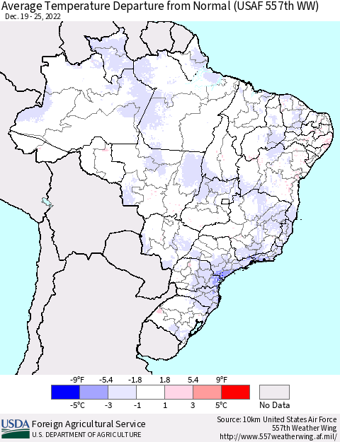 Brazil Average Temperature Departure from Normal (USAF 557th WW) Thematic Map For 12/19/2022 - 12/25/2022