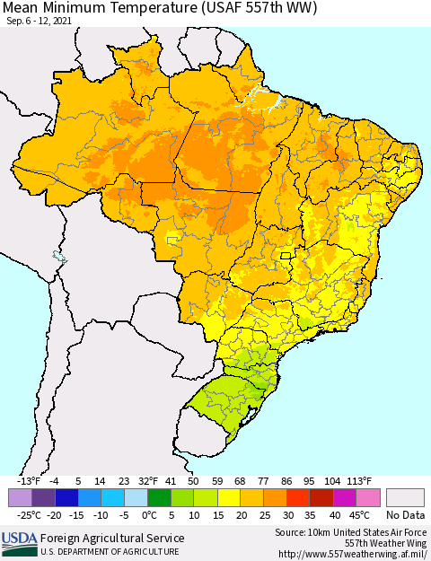 Brazil Mean Minimum Temperature (USAF 557th WW) Thematic Map For 9/6/2021 - 9/12/2021