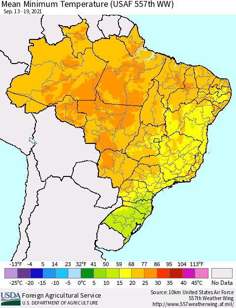 Brazil Mean Minimum Temperature (USAF 557th WW) Thematic Map For 9/13/2021 - 9/19/2021