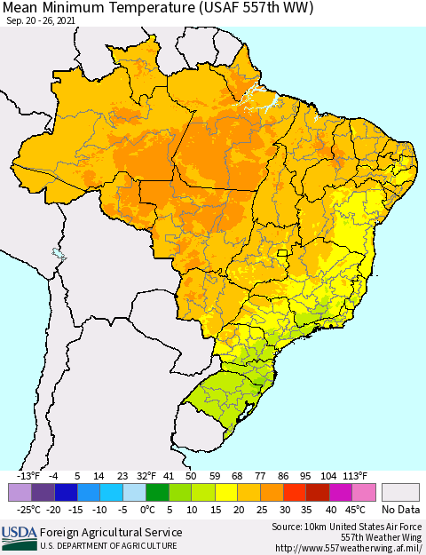Brazil Mean Minimum Temperature (USAF 557th WW) Thematic Map For 9/20/2021 - 9/26/2021