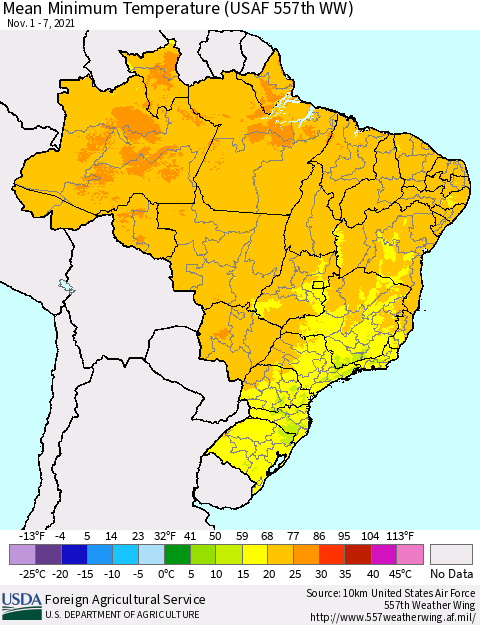 Brazil Mean Minimum Temperature (USAF 557th WW) Thematic Map For 11/1/2021 - 11/7/2021