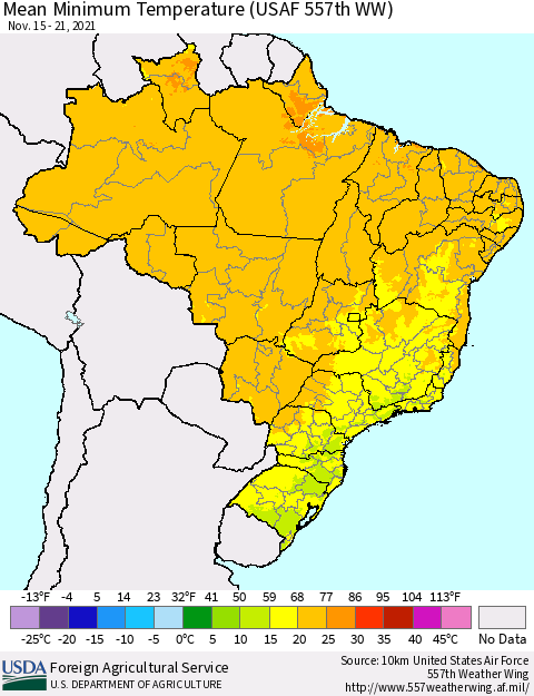 Brazil Mean Minimum Temperature (USAF 557th WW) Thematic Map For 11/15/2021 - 11/21/2021