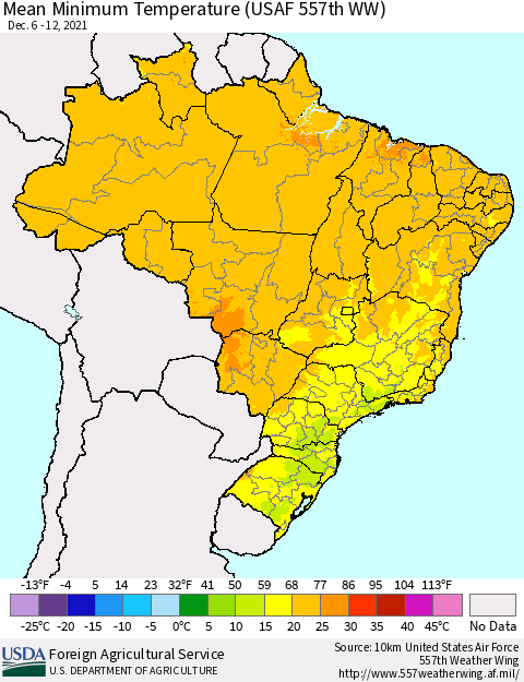 Brazil Mean Minimum Temperature (USAF 557th WW) Thematic Map For 12/6/2021 - 12/12/2021