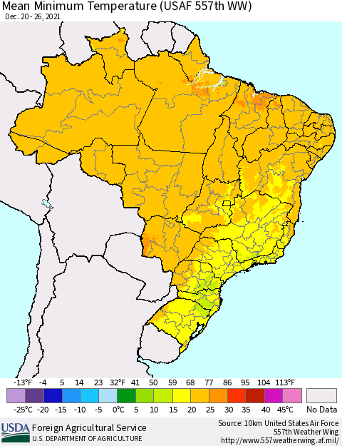 Brazil Mean Minimum Temperature (USAF 557th WW) Thematic Map For 12/20/2021 - 12/26/2021