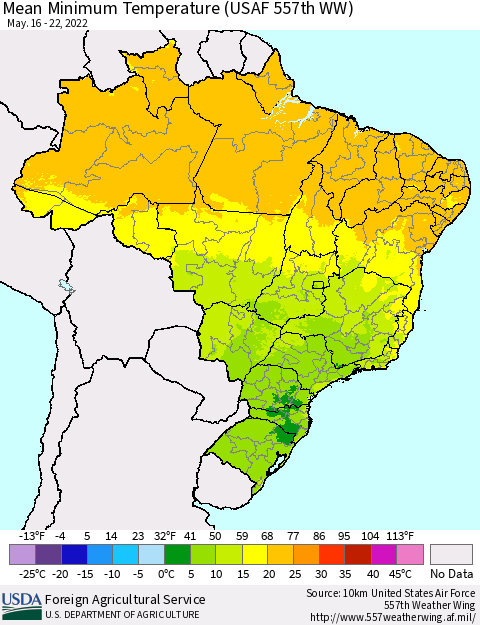Brazil Mean Minimum Temperature (USAF 557th WW) Thematic Map For 5/16/2022 - 5/22/2022