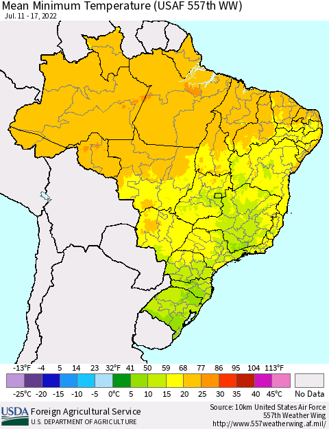Brazil Mean Minimum Temperature (USAF 557th WW) Thematic Map For 7/11/2022 - 7/17/2022