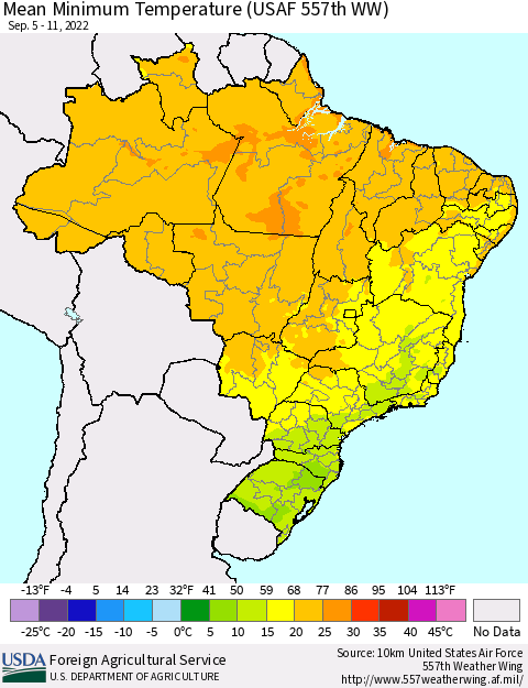 Brazil Mean Minimum Temperature (USAF 557th WW) Thematic Map For 9/5/2022 - 9/11/2022