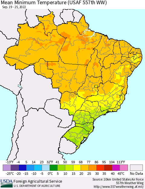 Brazil Mean Minimum Temperature (USAF 557th WW) Thematic Map For 9/19/2022 - 9/25/2022