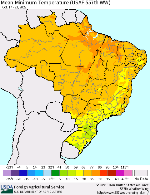 Brazil Mean Minimum Temperature (USAF 557th WW) Thematic Map For 10/17/2022 - 10/23/2022