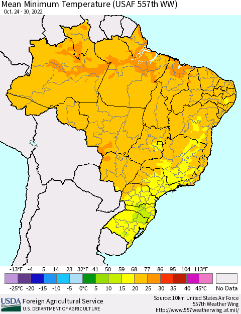 Brazil Mean Minimum Temperature (USAF 557th WW) Thematic Map For 10/24/2022 - 10/30/2022