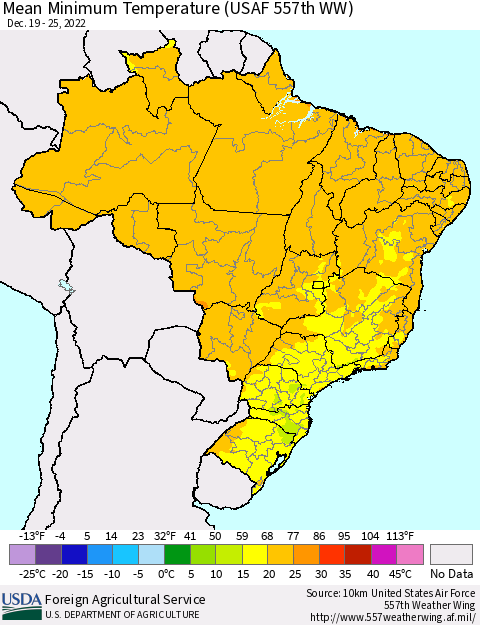 Brazil Mean Minimum Temperature (USAF 557th WW) Thematic Map For 12/19/2022 - 12/25/2022