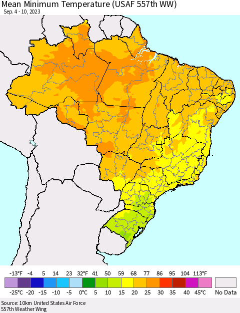 Brazil Mean Minimum Temperature (USAF 557th WW) Thematic Map For 9/4/2023 - 9/10/2023