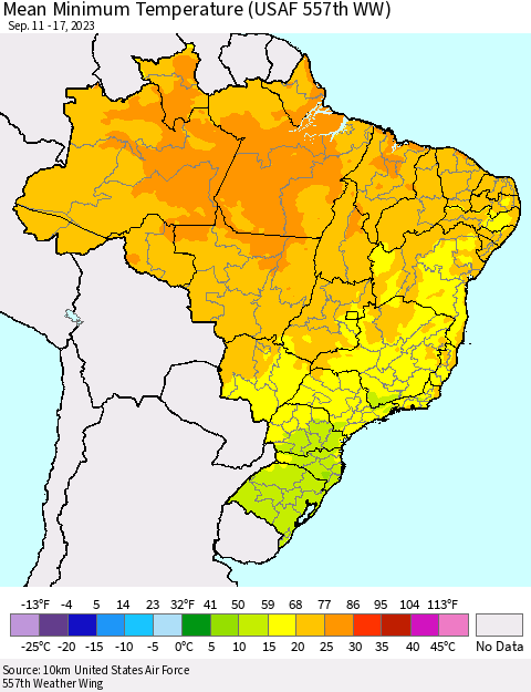 Brazil Mean Minimum Temperature (USAF 557th WW) Thematic Map For 9/11/2023 - 9/17/2023