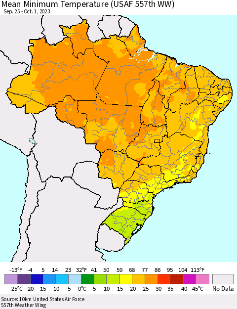 Brazil Mean Minimum Temperature (USAF 557th WW) Thematic Map For 9/25/2023 - 10/1/2023