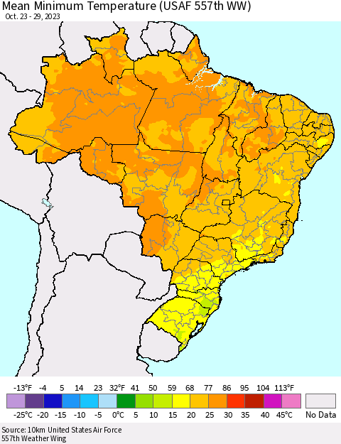 Brazil Mean Minimum Temperature (USAF 557th WW) Thematic Map For 10/23/2023 - 10/29/2023