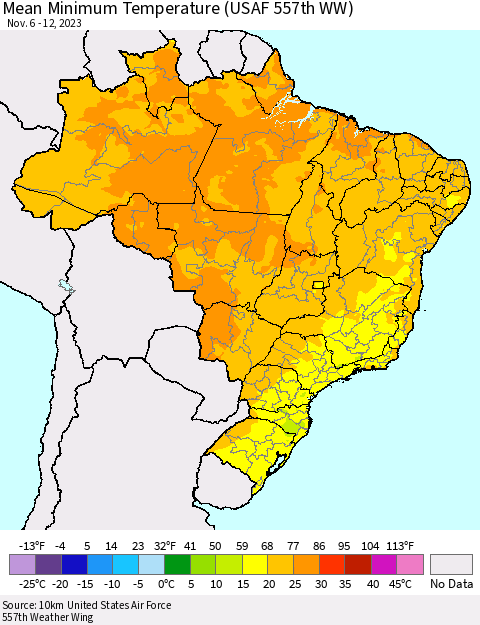 Brazil Mean Minimum Temperature (USAF 557th WW) Thematic Map For 11/6/2023 - 11/12/2023