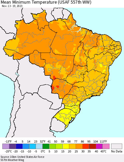 Brazil Mean Minimum Temperature (USAF 557th WW) Thematic Map For 11/13/2023 - 11/19/2023
