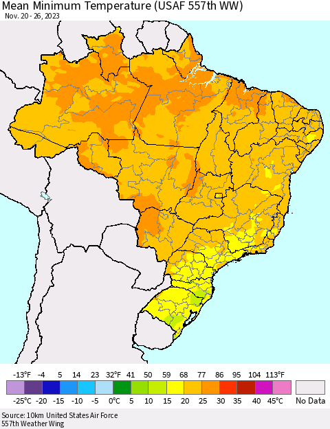 Brazil Mean Minimum Temperature (USAF 557th WW) Thematic Map For 11/20/2023 - 11/26/2023