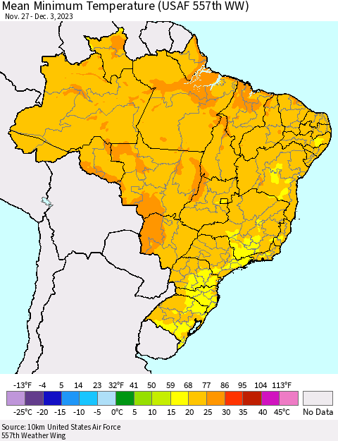 Brazil Mean Minimum Temperature (USAF 557th WW) Thematic Map For 11/27/2023 - 12/3/2023