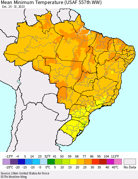 Brazil Mean Minimum Temperature (USAF 557th WW) Thematic Map For 12/25/2023 - 12/31/2023