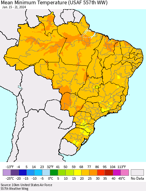 Brazil Mean Minimum Temperature (USAF 557th WW) Thematic Map For 1/15/2024 - 1/21/2024